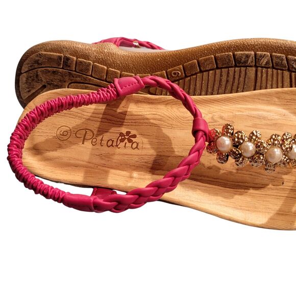 Petalia Fuchsia Jeweled Pearl Thong, Sandal Slip On Shoe Comfortable Summer Sz 6 - Picture 6 of 7